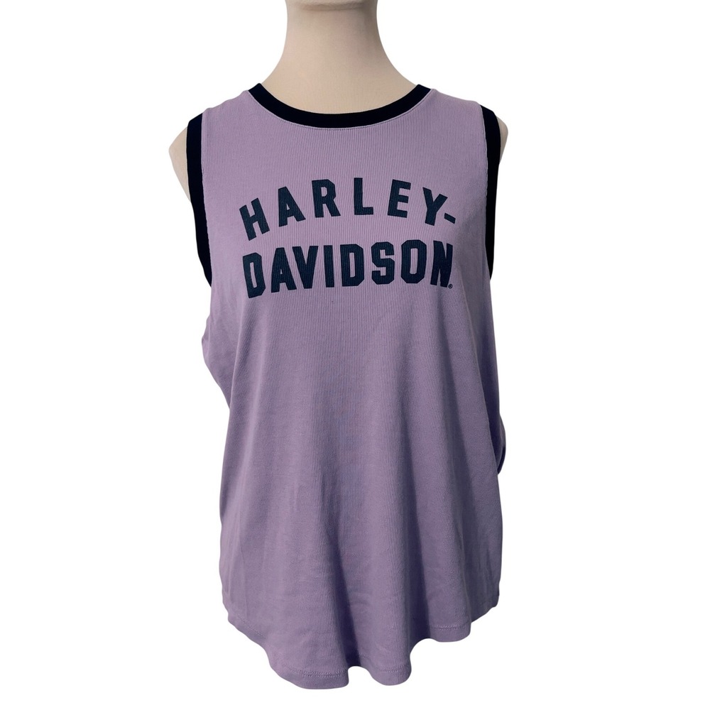 Harley-Davidson Women Purple Ribbed Graphic Tank Top Size L Ringer Sleeveless - Picture 1 of 6